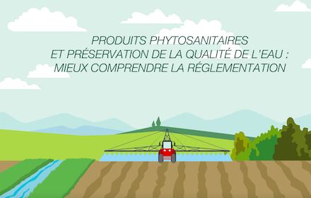 Les étiquettes des bidons de phytos, illustration d’un pulvérisateur dans un champ.